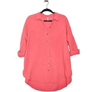 Free People Orange Button Down Shirt Size Small